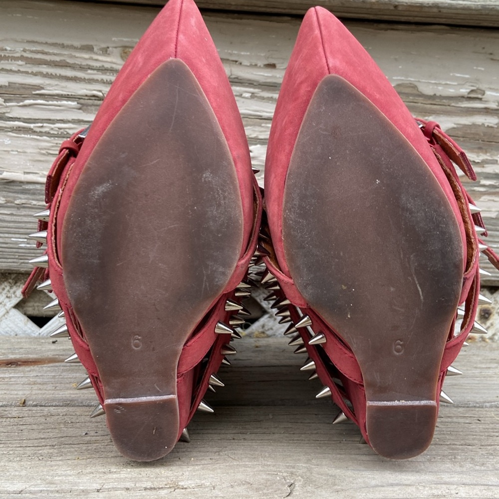 Jeffrey Campbell Zip-2 Stud Brick Red Nubuck Leather Wedge Shoes Women's Size 6 - Picture 11 of 14